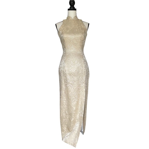 Vintage (80’s with Tags) Jessica McClintock Cream Gold Brocade Sheath Gown Sz 4 - Picture 2 of 13